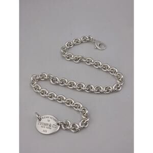 Tiffany & Co. Please Return To Tiffany Sterling Silver Oval Tag Choker Necklace